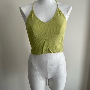 (M) SO Lime Green Ribbed Crop Top with lace